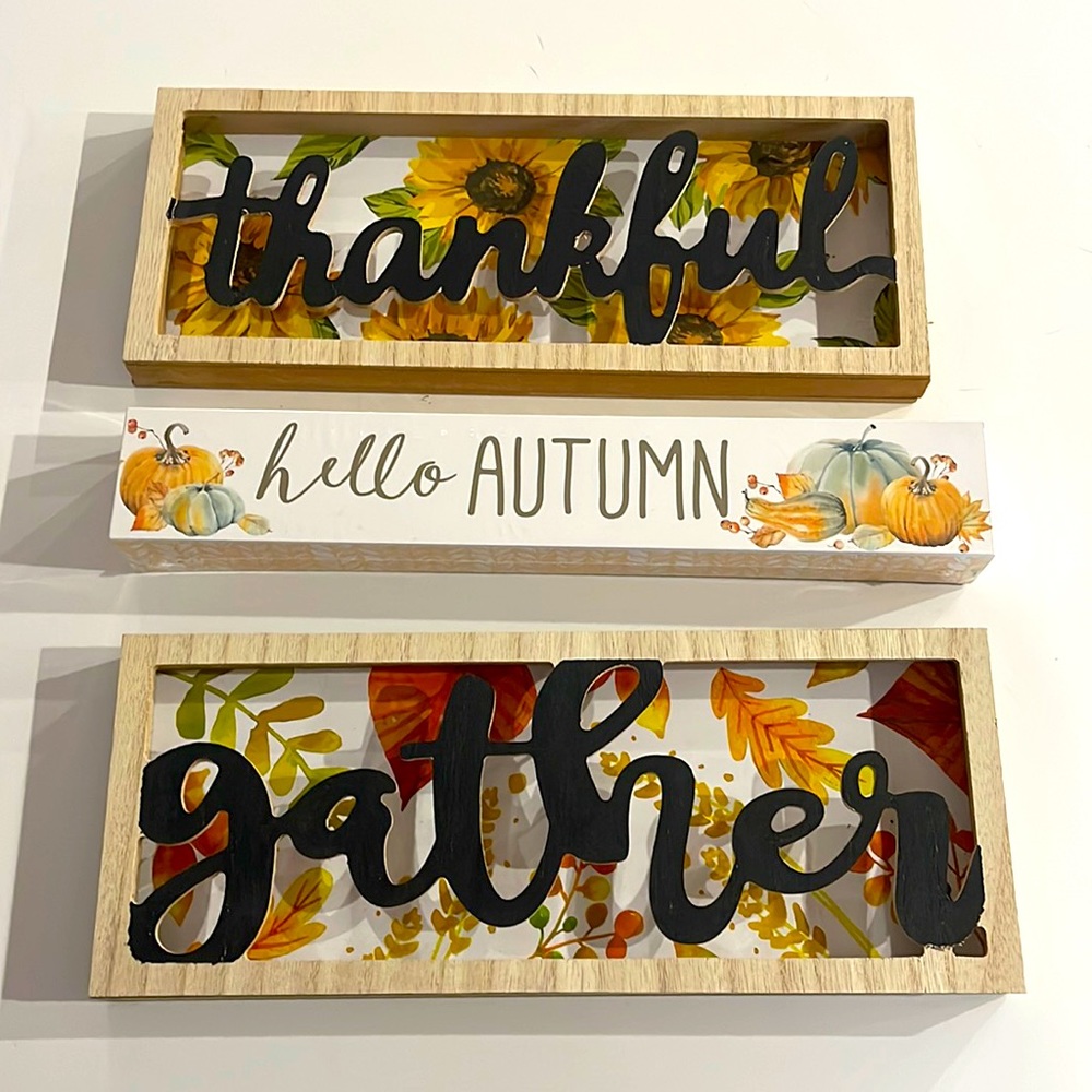fall decor - free standing signs “gather” “thankful” - thanksgiving decor